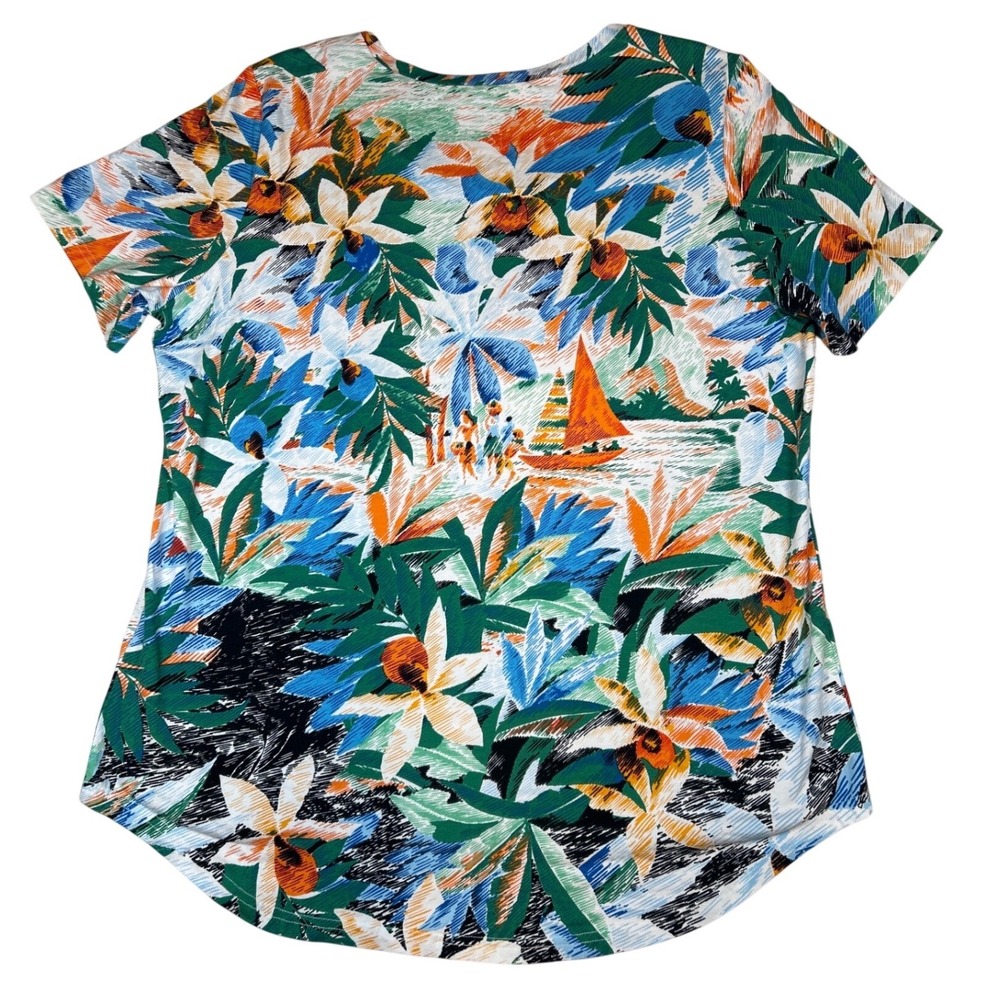 Christopher & Banks Womens XL Tropical Scenic Palm Sailboat Scoop Neck T-Shirt - Picture 2 of 6